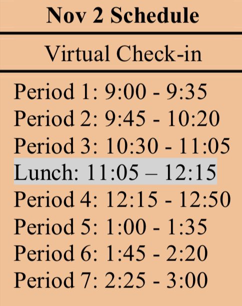 🗣Redland MS!! This is tomorrow’s schedule! SAME START TIME, but you see ALL teachers tomorrow!  ALSO make up math progress checks in math classes!! End the quarter with your best work!! 👍