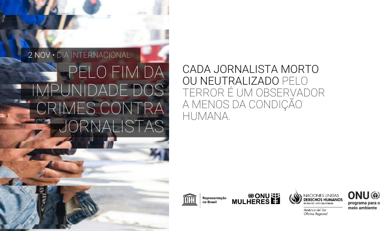 2/11
Dia Internacional para o Fim da Impunidade dos Crimes Contra Jornalistas

“Cada jornalista morto ou neutralizado pelo terror é um observador a menos da condição humana.” (Barry James).
bit.ly/3kKNsKV

#SegurançaDeJornalistas #JournoSafe