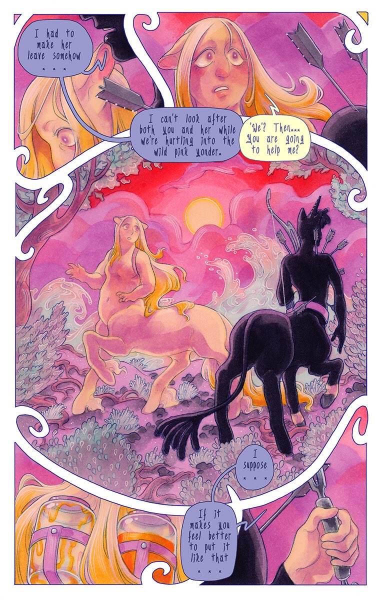 wow, my comic Lost Honey is 4 years old (and just surpassed 200 pages) today!

it's about being lost, centaurs, monsters and magic :3 maybe give it a look if you haven't already and to those who have been reading, thank you so much!

✨????✨

https://t.co/ArQ2zCwKxm 