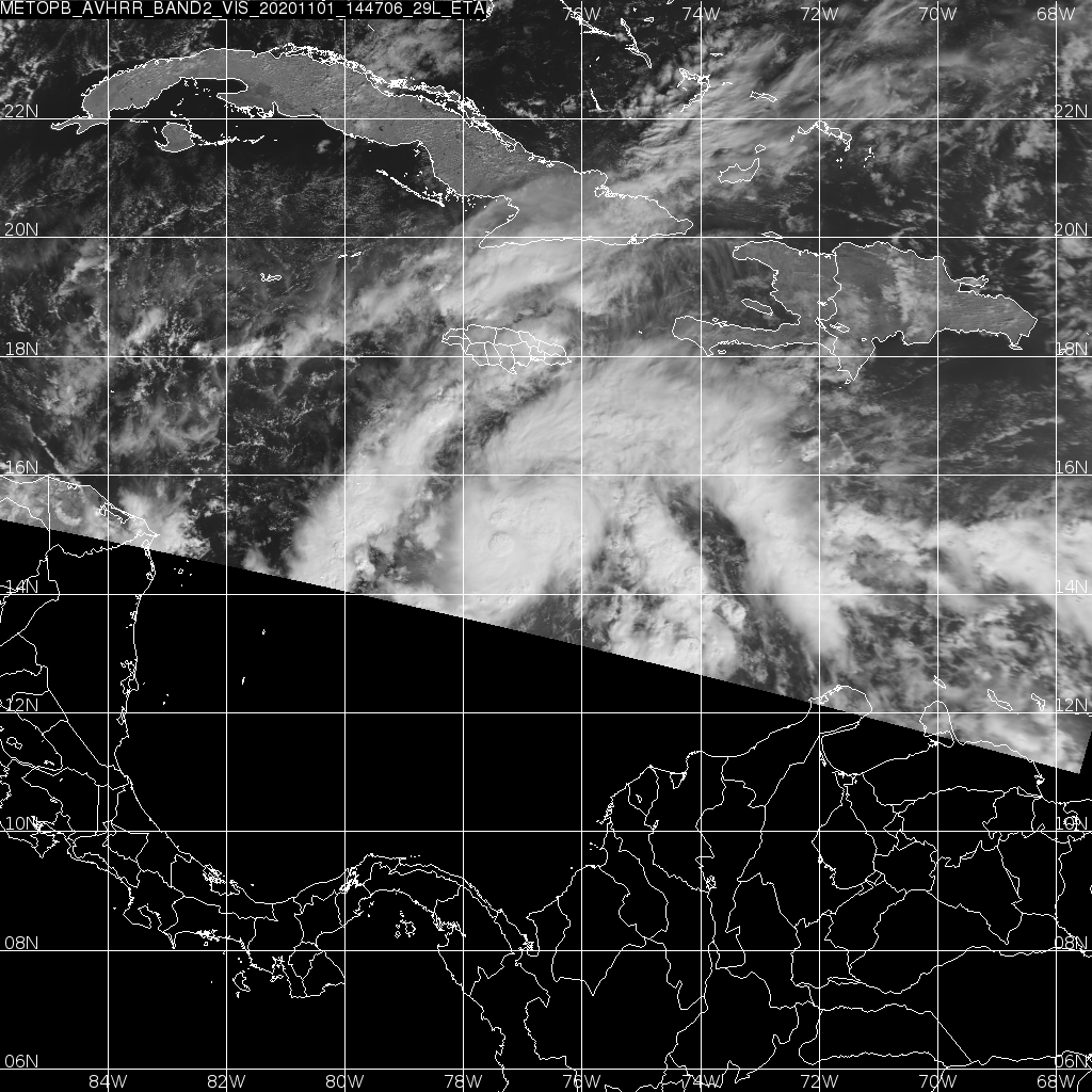 DAPS_Grad's tweet photo. Tropical storm and soon to be hurricane #Eta has formed at the edge of the @CARE_HamptonU Direct Broadcast System reception range. With 28 named storms, the 2020 season ties 2005 for the most active season in the satellite era, and there is still a month yet to go. https://t.co/3zkvCXAGh6