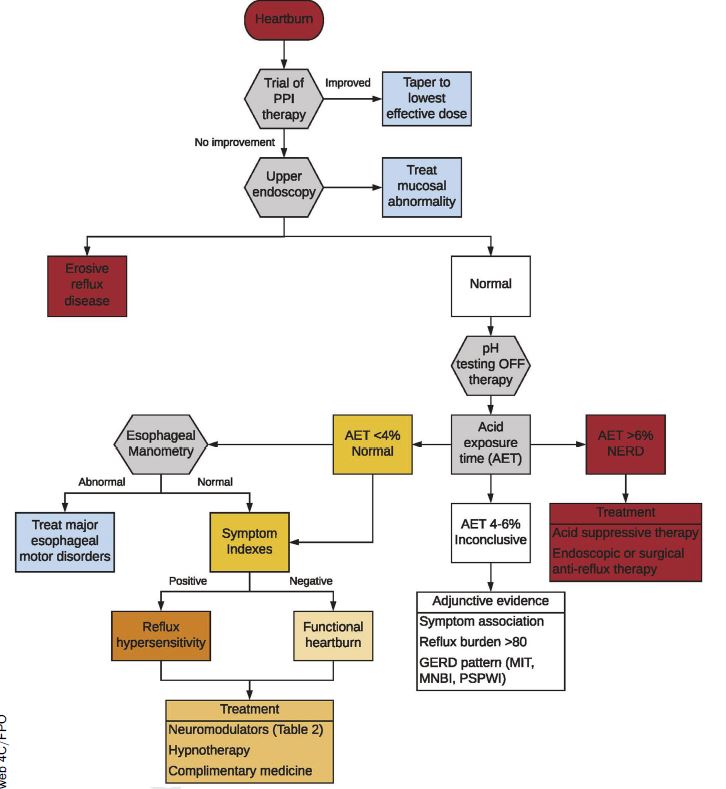 5/ So, how do I approach a patient with heartburn? Here is an algorithm (learning from our IBD colleagues)!Goal is:1) Accurate diagnosis using testing2) Individualize treatment once you have categorized  @AmCollegeGastro  @AGA_Gastro  @AGA_CGH  @ASGEendoscopy  @IFFGD