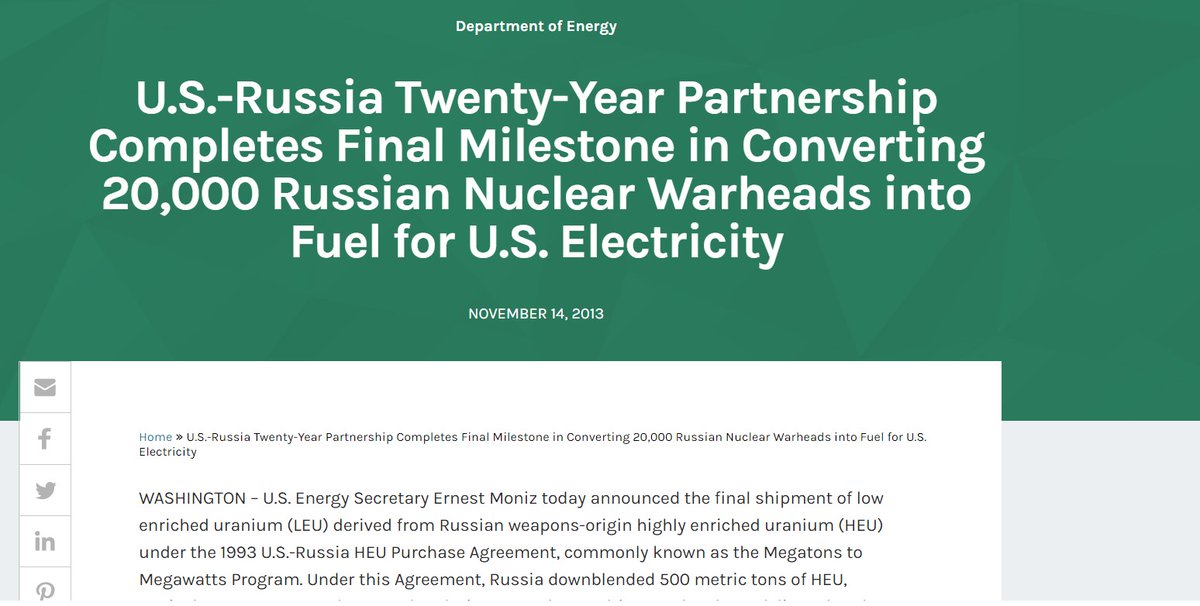 The program ended in 2013, just after the U1 deal was completed. That program also gave Russia access to the American Nuclear industry/sector.