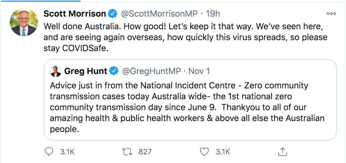 ...and it continues.3.1k : 3.1KLikes are currently very steady at 3159. Comments are at 3104.Likes are generally staying about 50 ahead of comments.Let's add some more comments and see if we can drive the likes higher!Comment here  https://twitter.com/ScottMorrisonMP/status/1322793255021420545