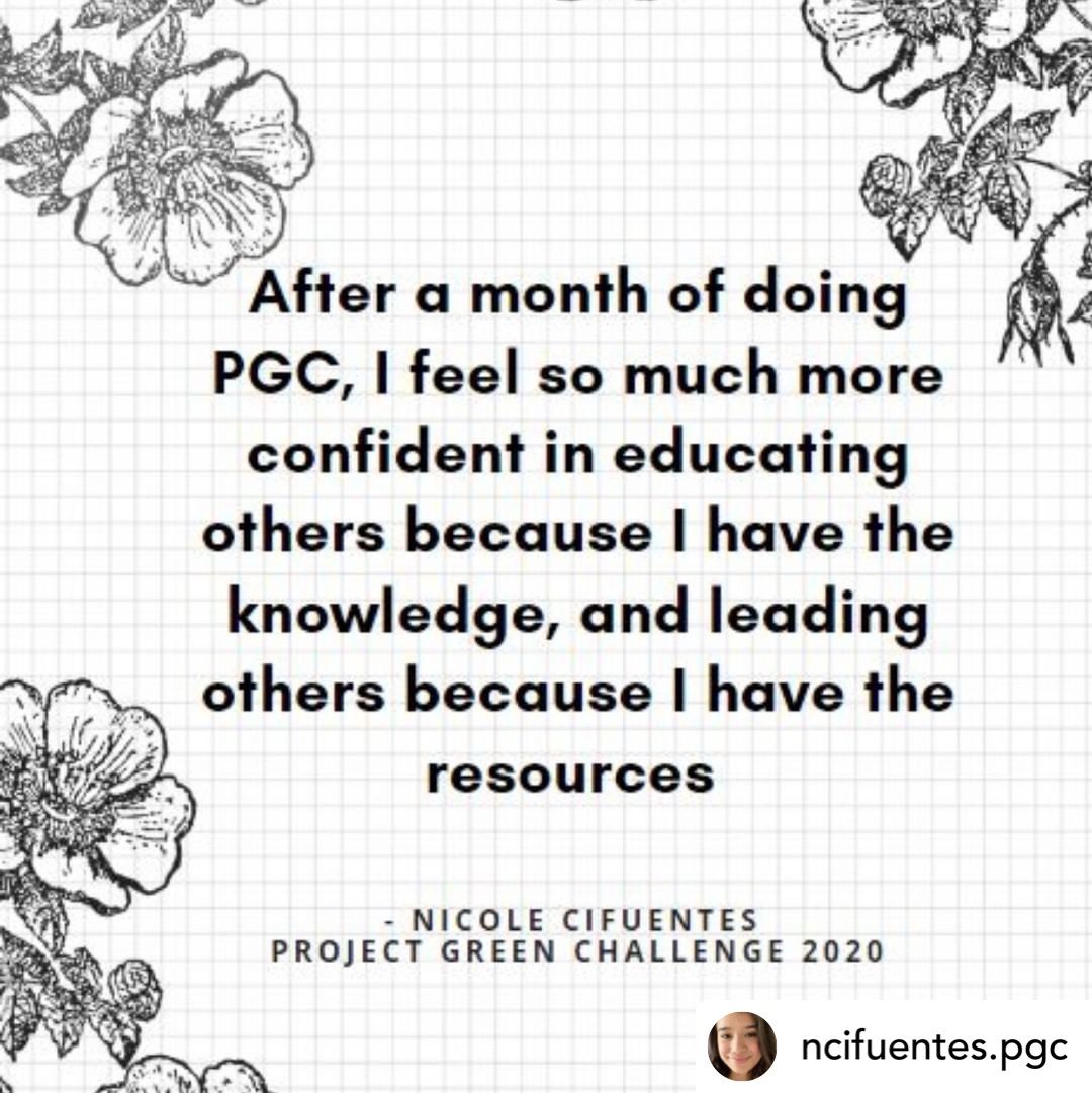 TurningGreenOrg's tweet image. Nicole says, &quot;Thanks to PGC I have had more confidence in leading my environmental group and we have had very productive and impactful meetings.&quot; We love hearing from our #PGC2020 challengers and cannot wait to see what they do next!
