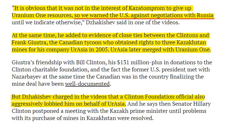 Dzhakishev before being arrested warned the U.S. against negotiations with Russia until we indicate otherwise. He as a businessman wanted a diversified company, not a "colony' controlled by the Russians.