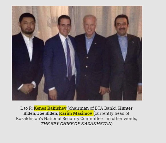 The oligarch in the recently posted picture with the Bidens (Feb 2014) was the oligarch in charge of recovering as much of Ablyazov's assets as he could, after he was chased out of the country. Pictured on the right is Karim Massimov.