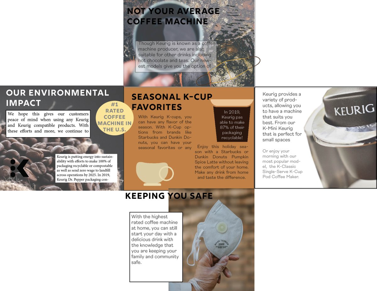 Sophiesue33's tweet image. These are the two parts of my Keurig Brochure ad. #MurrowUGLife #comstrat381 #project6