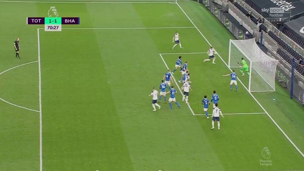 Bale flicks the ball on to Kane who is now free at the far post but can't quite convert.
