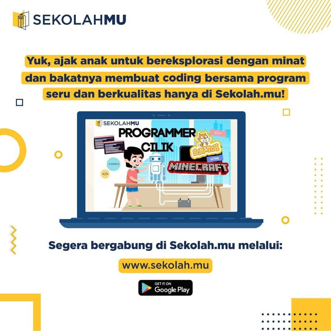 sekolahmuid's tweet image. Yuk, tingkatkan minat coding anak bersama program Sekolah.mu yang seru dan berkualitas melalui:
info.sekolah.mu/programmercilik
#sekolahmu #programmercilik #bahasapemrograman #anak #minatdanbakat #belajardarimanasaja #sekolahmumasadepanmu