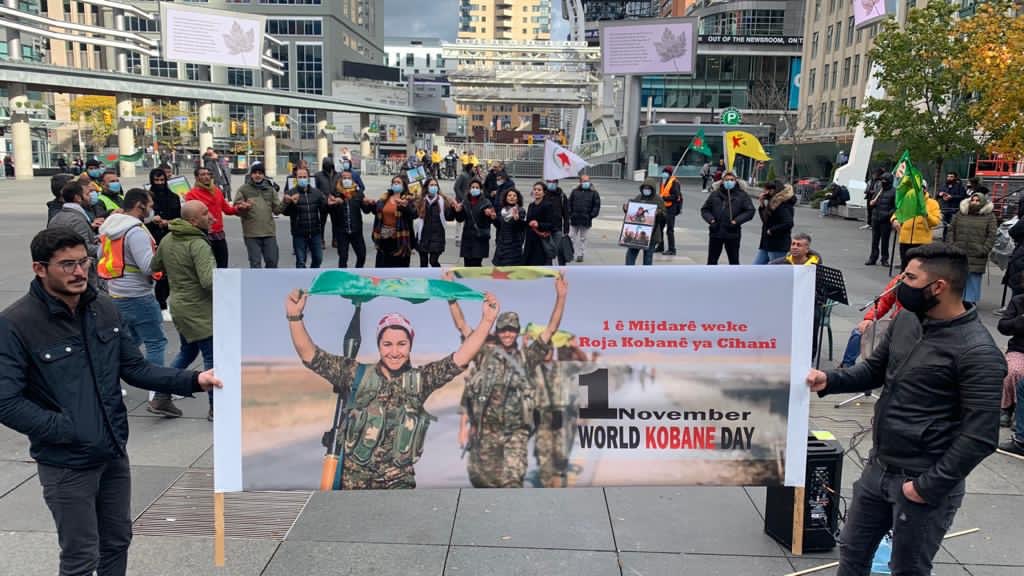  #WorldKobaneDay in  #Toronto, Canada, with an exhibition of the heroic resistance of  #Kobanê !  @toronto_kurdish  #1NovemberWorldKobaneDay #RiseUpAgainstFascism #RiseUp4Rojava