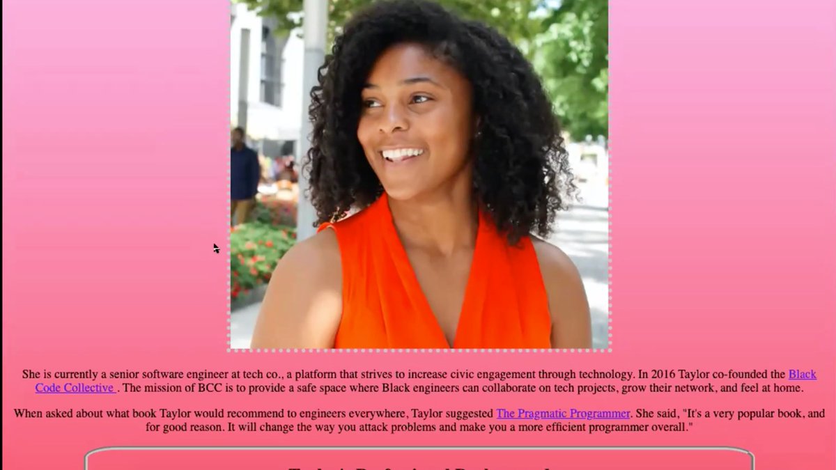 gcodehouse's tweet photo. Our Change Makers have been developing websites about women of color they admire in the tech industry! Here's what they created so far after learning about CSS box model! #css #womenofcolorintech #webdevelopment #coding #womenwhocode https://t.co/cuOLtyKPps