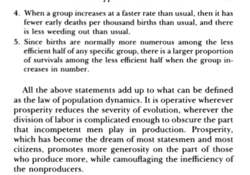 Something interesting then happened. In periods between ice ages, Cro-Magnons, who surpassed Neanderthals, experienced such temperate weather that selection pressures became irrelevant.Death rates declined and those who would have been selected out reproduced too much.