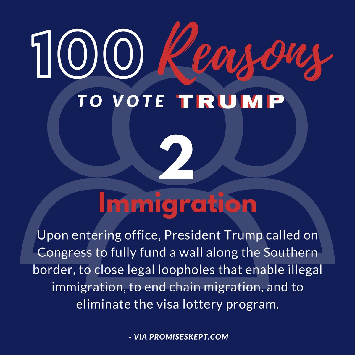 TrumpVNCFL's tweet photo. Reason #2: Called on Congress to Fully Fund a Wall

This would end chain migration and eliminate the visa lottery program as well. Be sure to like, comment &amp; retweet to get the message out: America needs #FourMoreYears of President Trump! 🇺🇸 https://t.co/RHPdC4WuJ6
