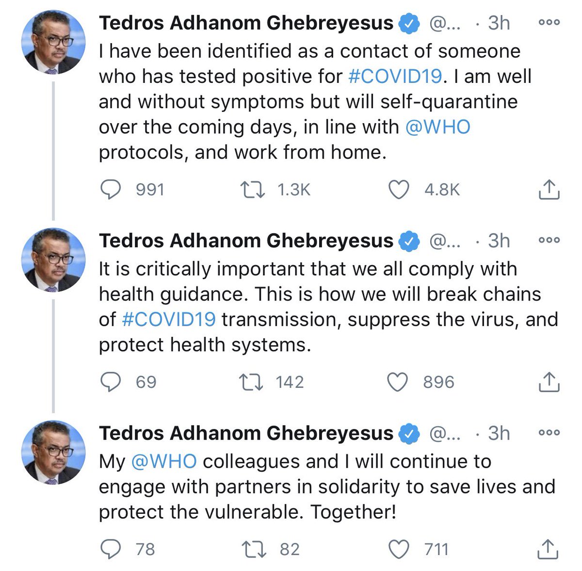 Wish Dr. Tedros well and stay strong. Virus knows no boundaries but is defeatable with us standing together. The world thanks and needs you. @WHO #TedrosAdhanomGhebreyesus #COVID19