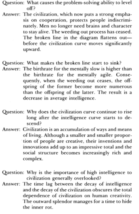 As civilization becomes more “protective,” selection pressures decline as the incentive for exceptional action is unnecessary.And because civilization lags behind intelligence, it seems we’re at last free from our dependence on the creativity of great men.