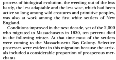 Pendell covers cases like Egypt at length. But we’re interested in America, right? What about our history?In fact, the harsh winters in early America selected the best of an already bright Puritan stock. Their hereditary legacy lasted generations.
