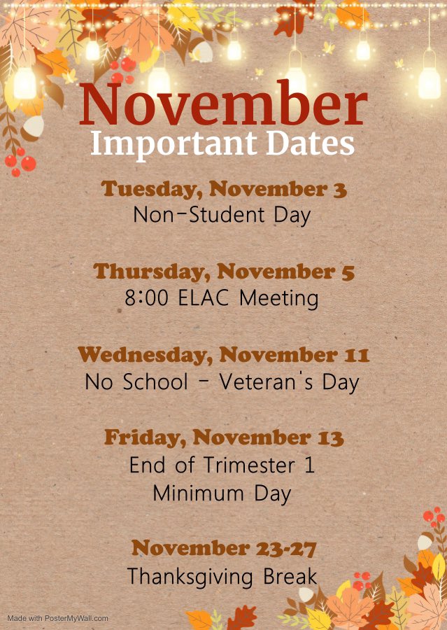 FairhavenOUSD's tweet photo. Mark your calendars with these important dates for November. 🍂🍁🍂🍁 https://t.co/V2j8lUspMH
