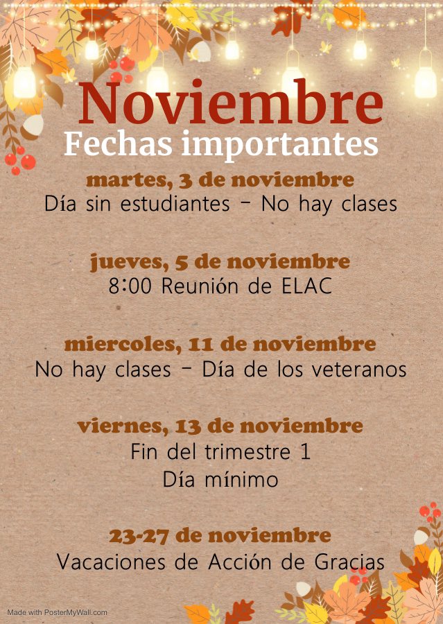 FairhavenOUSD's tweet photo. Mark your calendars with these important dates for November. 🍂🍁🍂🍁 https://t.co/V2j8lUspMH