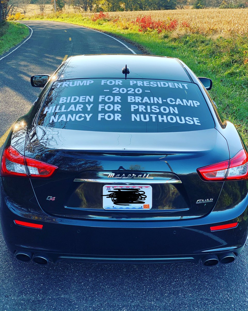 pndavis's tweet photo. #representing for the next several days. #trumptrain #trump2020 #bidenforbraincamp #hillaryforprison #nancyforthenuthouse #maserati #maseratiusa #maseratimissouri #countryroads #fall #GodBlessPresidentTrump and his family @realDonaldTrump @DonaldJTrumpJr @IvankaTrump @FLOTUS https://t.co/SalvyQcF2N