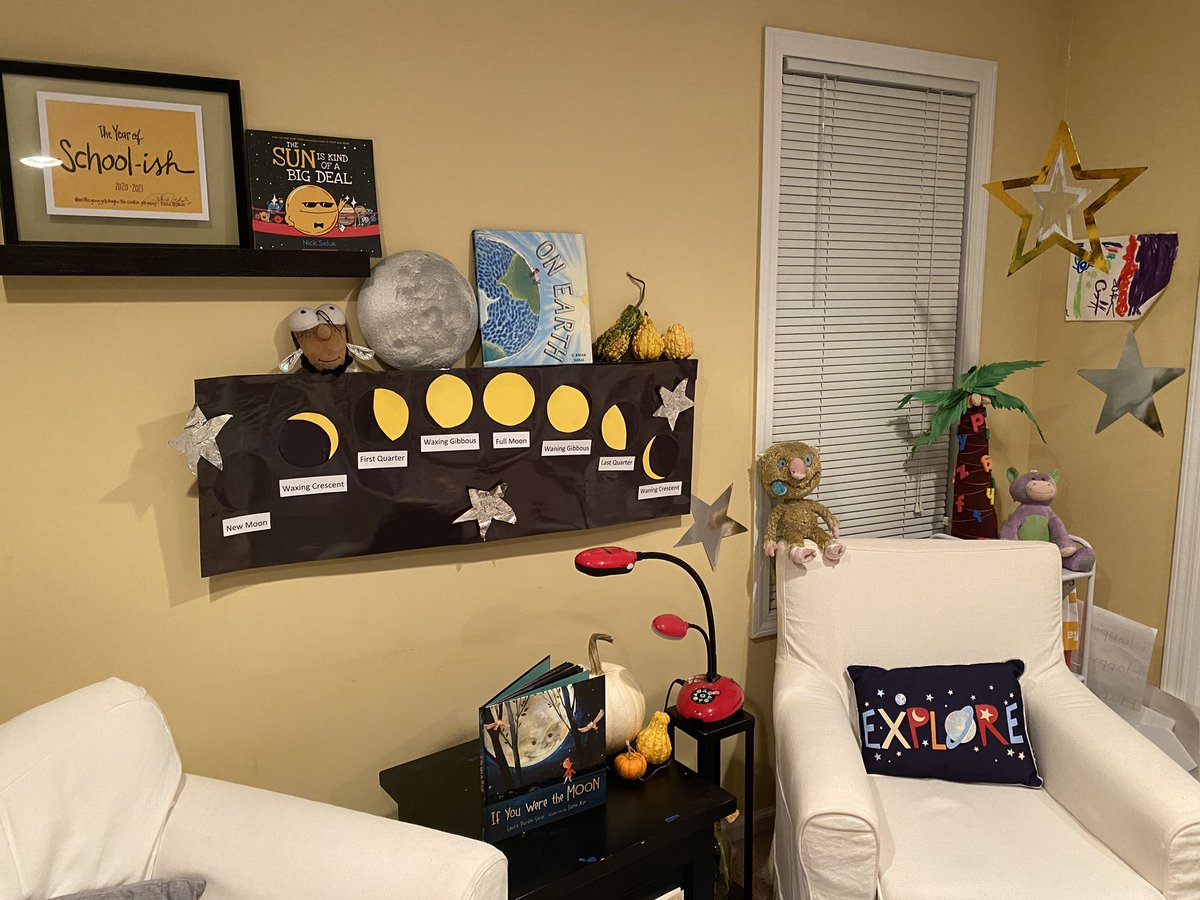 lindsaymann22's tweet photo. when you’re teaching from home, you can get your room zoom-ready on sunday night 🙃excited to explore the phases of the moon with the room 4 crew! i hope they were looking up last night to see that spectacular full moon:) #a2ib #a2gether20 https://t.co/FEilZ1MpIy