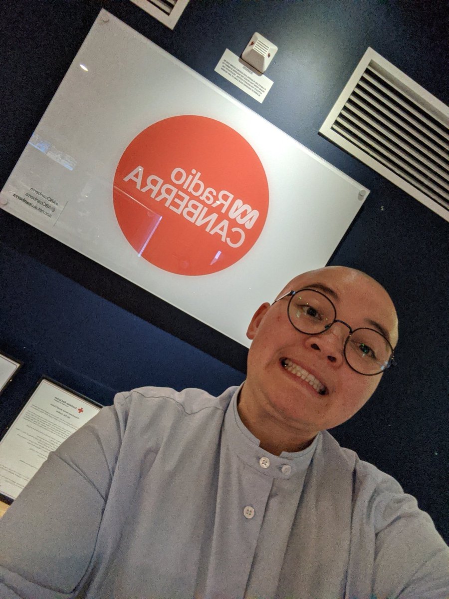 yeneriksen's tweet photo. Pre air selfie - excited to be here in person! @abccanberra to talk about #marginnotes and our award Best Arts and Culture Australian Podcast nomination! 😸💪🤗 https://t.co/qGxpJxs2IC