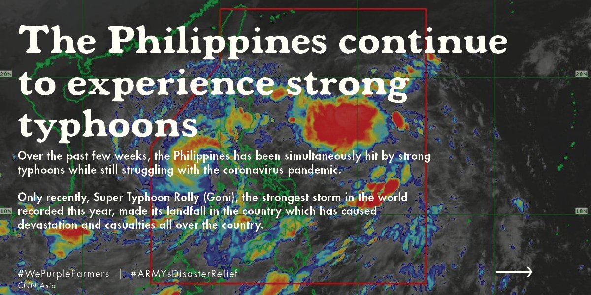 ARMYBayanihan's tweet photo. CALL FOR DONATIONS

We are now open for donations to provide food packs to the areas affected by the typhoon in the Philippines.

Buy rice from our farmers and donate it to the victims of the typhoon. 

Donation Form: https://t.co/6qf8IliDmh

#ARMYsDisasterRelief https://t.co/CpVC10kHG6
