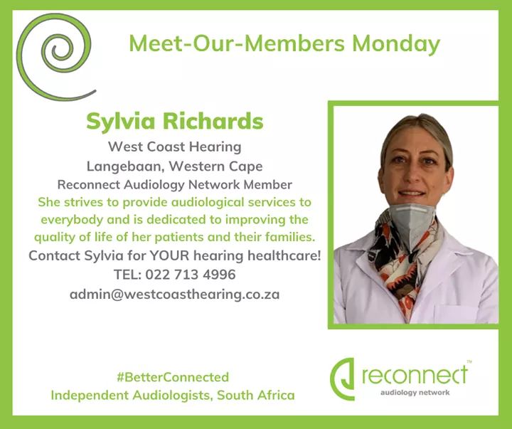 iCANAudiology's tweet photo. #ReconnectAudiologyNetwork member,Sylvia Richards, #IndependentAudiologyPractice owner (BA Linguistics &amp; Psychology 2002,Speech Pathology &amp; Audiology 2005).Contact her #Langebaan #WestCoast practice for #PatientCentredCare #hearingloss support admin@westcoasthearing.co.za https://t.co/1SxiERI0iW