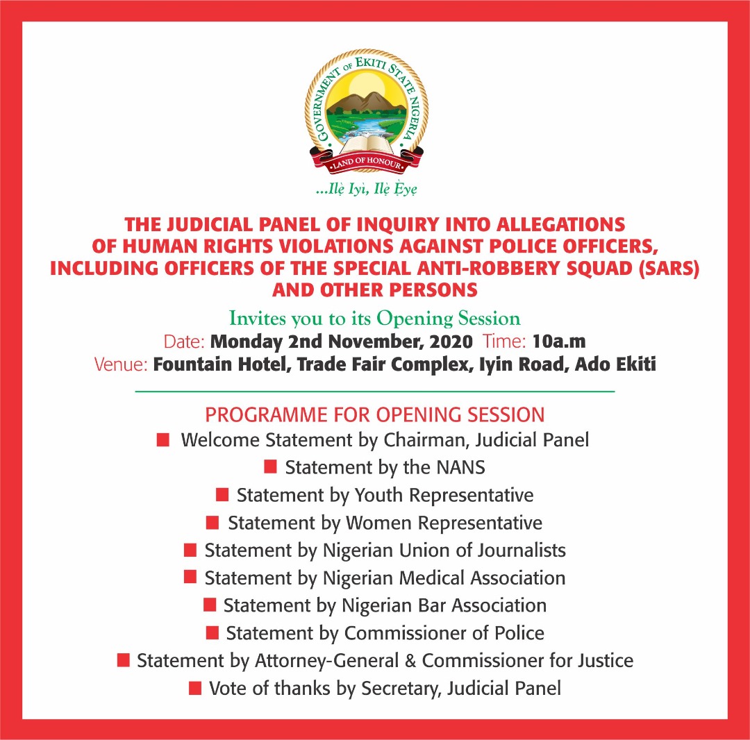 AbiodunBorisade's tweet photo. #EkitiNewsToday

#Fayemi @ekitistategov @ekiti_MOjustice priorities #HumanRights #HumanRightsViolations cases.

@EkitiEndSarsJPI created to address injustices commences work #TodayInHistory #Ekiti #Nigeria

#EndSARS
#LEKKITOLLGATEMASSACRE
#ReformtheNigeriapolice
#JKF2At2
@AO1379 https://t.co/HU7LjCUbgx