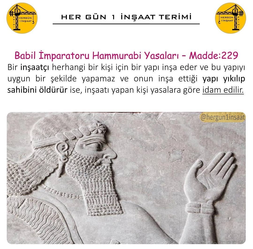Adamlar 4000 yıl önce adaleti sağlayacak yasalar  çıkarmış.Darısı kaçak kat çıkan temel yüksekliğinden çalan kolon kiriş donatılarıdan çalan işçinin ve mühendisin hakkını yiyip zorla çaldıran müteahhitlerin başına AMA nerdeeee 

 #izmir #izmirinyanındayız