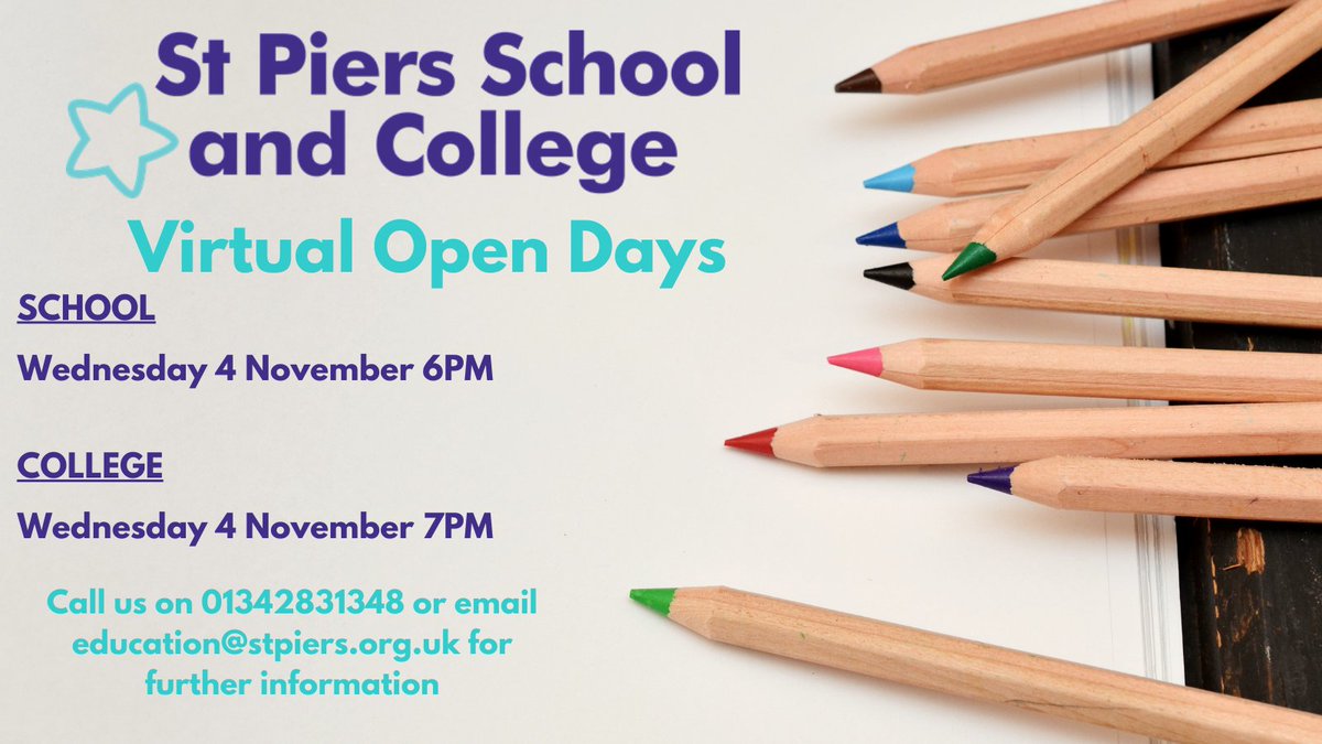 StPiersSEND's tweet photo. Join one of our virtual open days next week!

School:
Wednesday 4 November 6PM

College:
Wednesday 4 November 7PM

To find out more &amp; to book please call us on 01342831348 or email education@stpiers.org.uk

Further dates to follow

#Autism #Epilepsy #SEN  #StPiers #SENCO #SLD 💜 https://t.co/waZV5O8X5m
