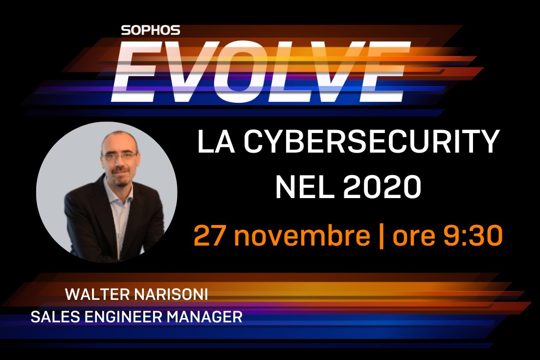 SophosItalia's tweet photo. Partecipa a SOPHOS Evolve – Cybersecurity Summit Walter Narisoni, Sales Engineer Manager di SOPHOS Italia, ti spiegherà le novità tecnologiche introdotte da SOPHOS per rispondere alle nuove sfide di cybersecurity del 2020.
https://t.co/tqKZbaJr6d
#sophositalia #evolve2020 #cyber https://t.co/40CeYzGIWs