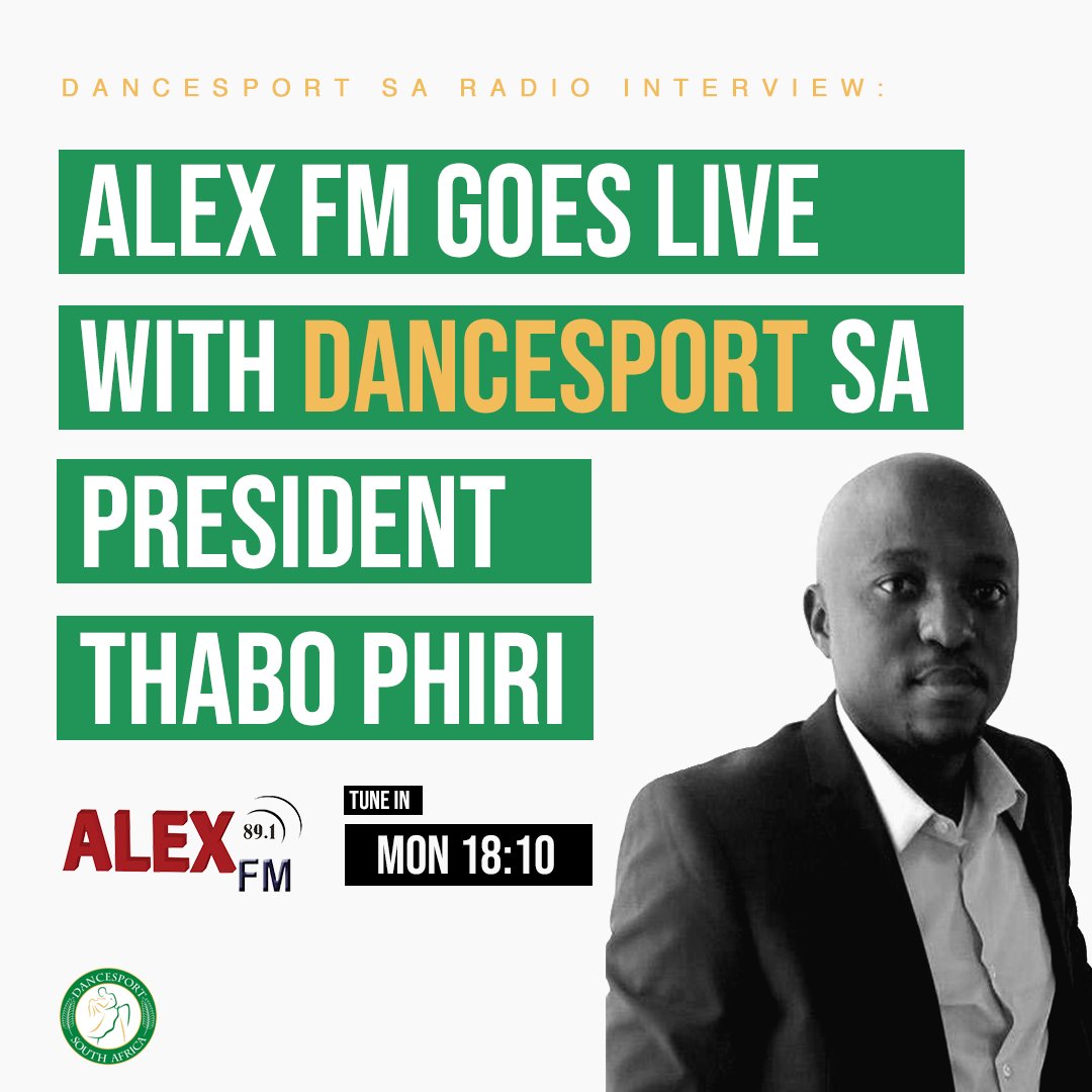 Tune in to <a href="/alexfmradio/">AlexFM</a> 89.1 to the Sports Avenue with <a href="/Tmulovhedzi1/">TimmyT</a> to catch Dancesport SA President, Thabo Phiri, talk about dance sport in South Africa. #DanceSport #SouthAfrica #Sport