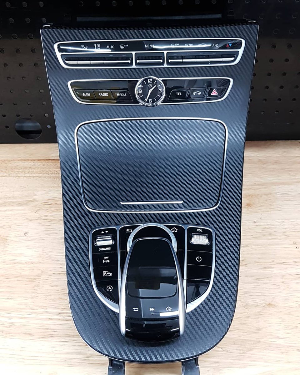 Propermods's tweet image. Mercedes Benz centre console wrapped in matte carbon