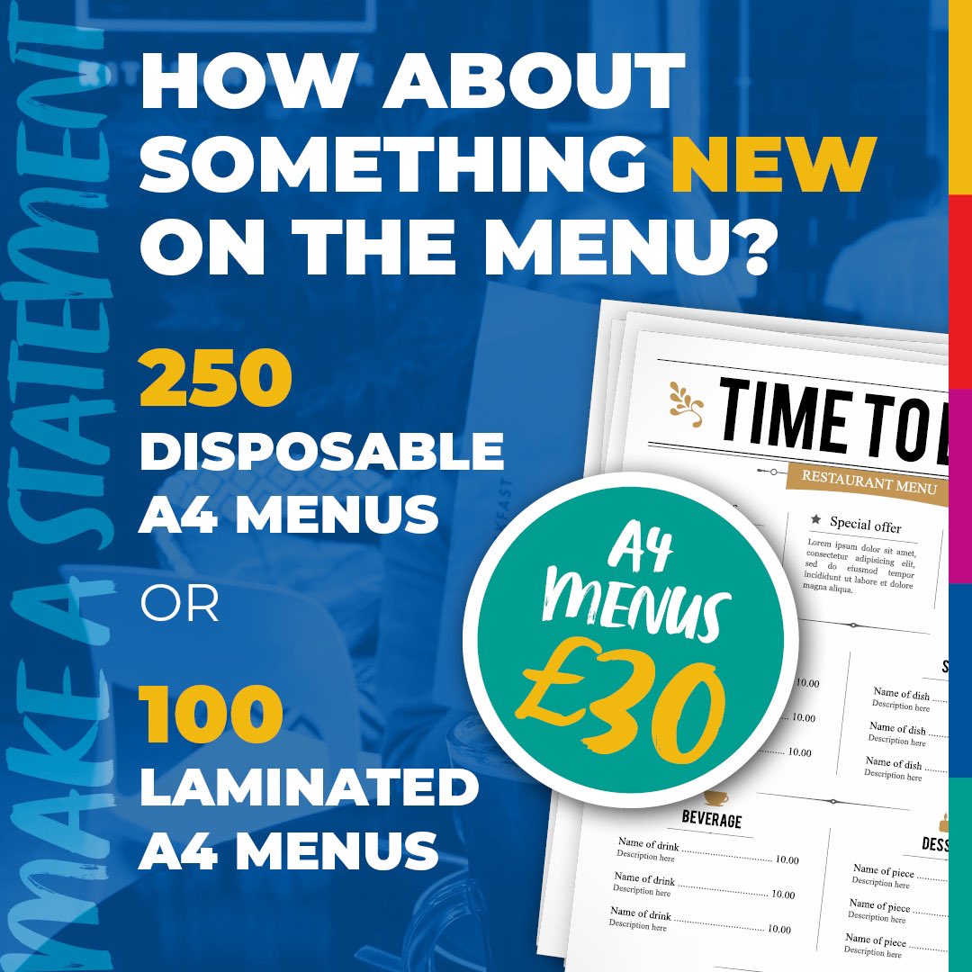 pngdigital's tweet photo. ⚠️OFFER EXTENDED⚠️

In light of this weekend’s developments we will continue our October Promotion this week to help you get ready for lockdown! 

Promote your take away menu with disposable menus or shout about your take away service with a pavement sign! 🍽 https://t.co/Acf5uU0BVf