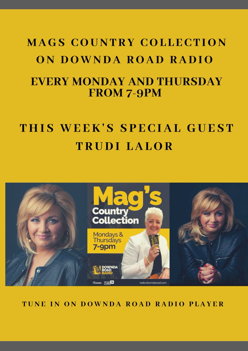 MagsCountry's tweet photo. Join @mags_mc07 on @Downda_Road_ this evening when she will be chatting to #trudilalor and playing some of the best in country music including song's from @iamNATHANCARTER @derekryanmusic @RolyDaniels1 @joedavitt01 @caitlinmurt11 @marianwmusic #keepingitcountry 🎙🎶📻🎧 https://t.co/1thH3FSHck