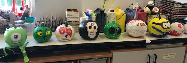 PortyArt's tweet photo. 🎃🎃🎃Absolutely delighted at S3's painted pumpkins. They look fantastic! Thank you so much to Tesco Newtonhill and Asda Portlethen for donating the pumpkins to us! The pupils were chuffed to bits. 🎃🎃🎃MT #Tesco #Asda https://t.co/fYbtAPLlZt