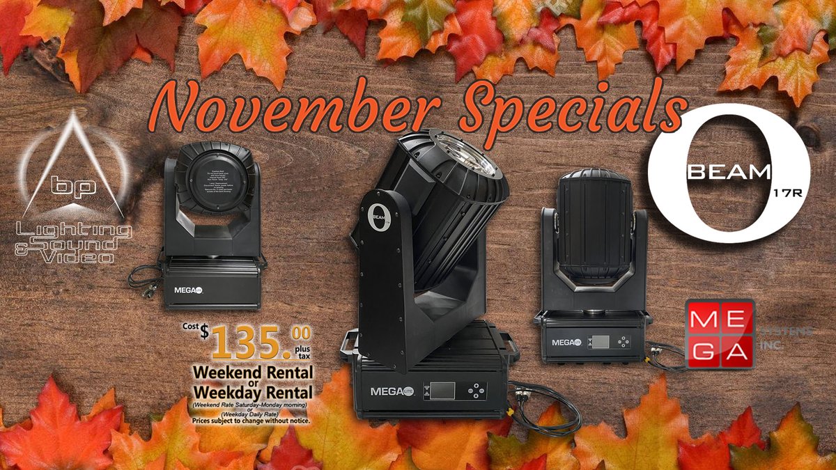 VideoBp's tweet photo. Time to check out our November Special featuring the Mega Systems Inc. O Beam 17R. https://t.co/kJsiOiIqWA
