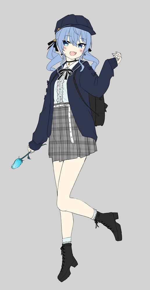 hoshimachi suisei 1girl solo hat blue hair skirt blue eyes boots  illustration images