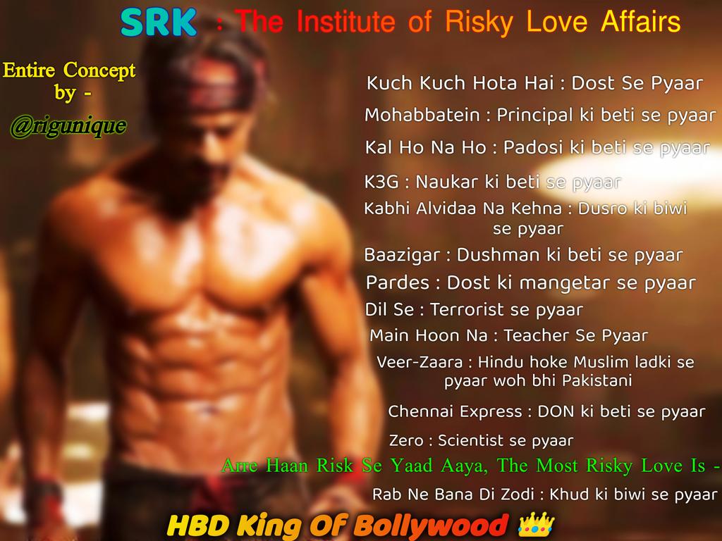 rigunique's tweet photo. @iamsrk : The Institute of Risky Love Affairs 😍😂 
#HappyBirthdaySRK #HappyBirthdayShahRukhKhan #SRK55 #ShahRukhKhanBirthday #ShahRukhKhan #KingKhan #KingOfBollywood 
Entire Concept by - @rigunique 🙏❤ https://t.co/LHqgxumYPb