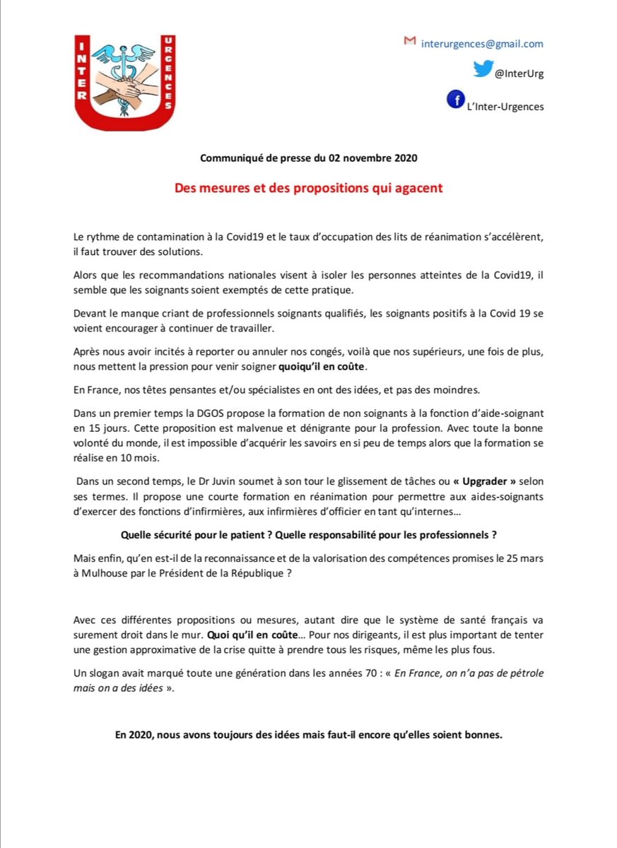Communiqué de presse du 02 Novembre 2020