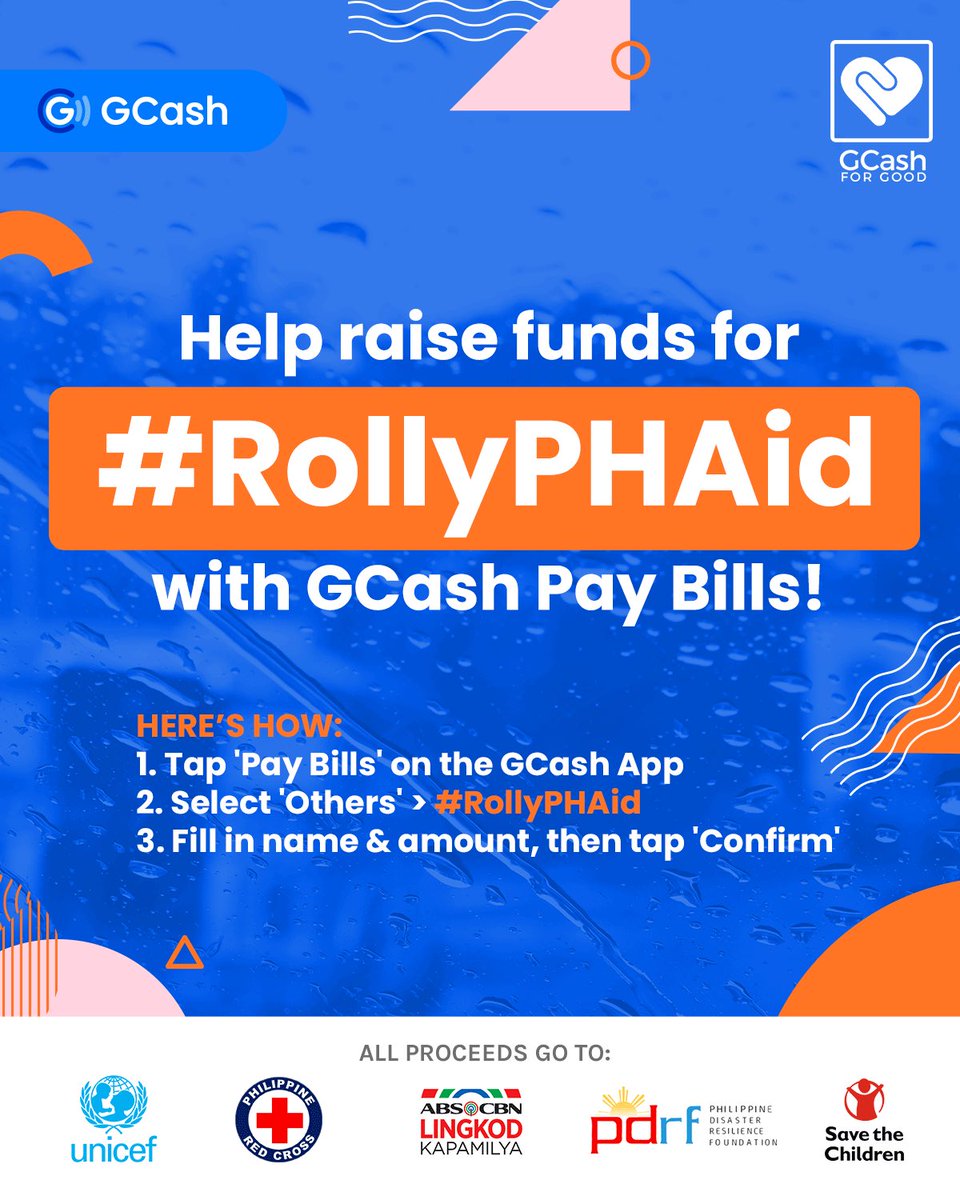 gcashofficial's tweet photo. Typhoon Rolly has recently left so many families affected, let us all do our share by giving through the GCash App to help them today.

#RollyPHAid 
#GCashforGood https://t.co/dMUoVdMFpE