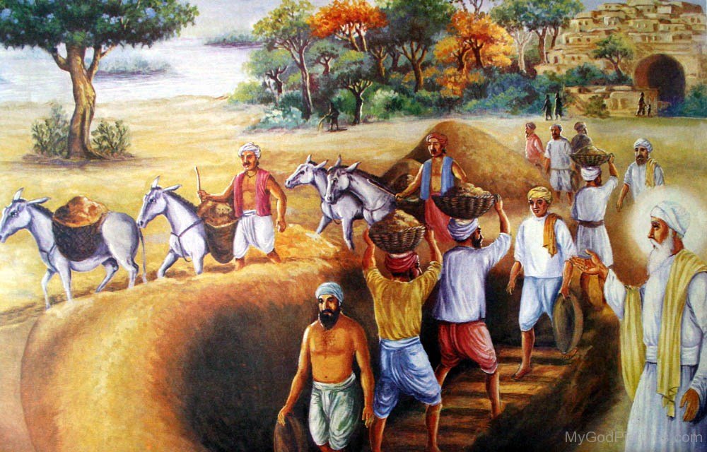 Bhai Jetha Ji was a strong young man who believed in the dignity of physical labor. He worked hard in the various construction projects that were taking place in Goindwal under the guru’s supervision. (7/19)