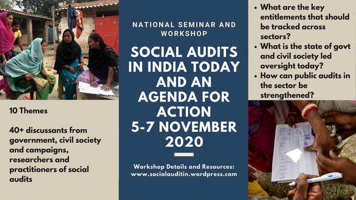 AninditaAdhik13's tweet photo. 5-7 Nov: National seminar on social audits in India that brings activists, bureaucrats, panchayat reps, practitioners and researchers together to discuss how public oversight and participation in governance in India can be strengthened

Register here: https://t.co/ze1EJbAQ2P https://t.co/TNavnUXF94