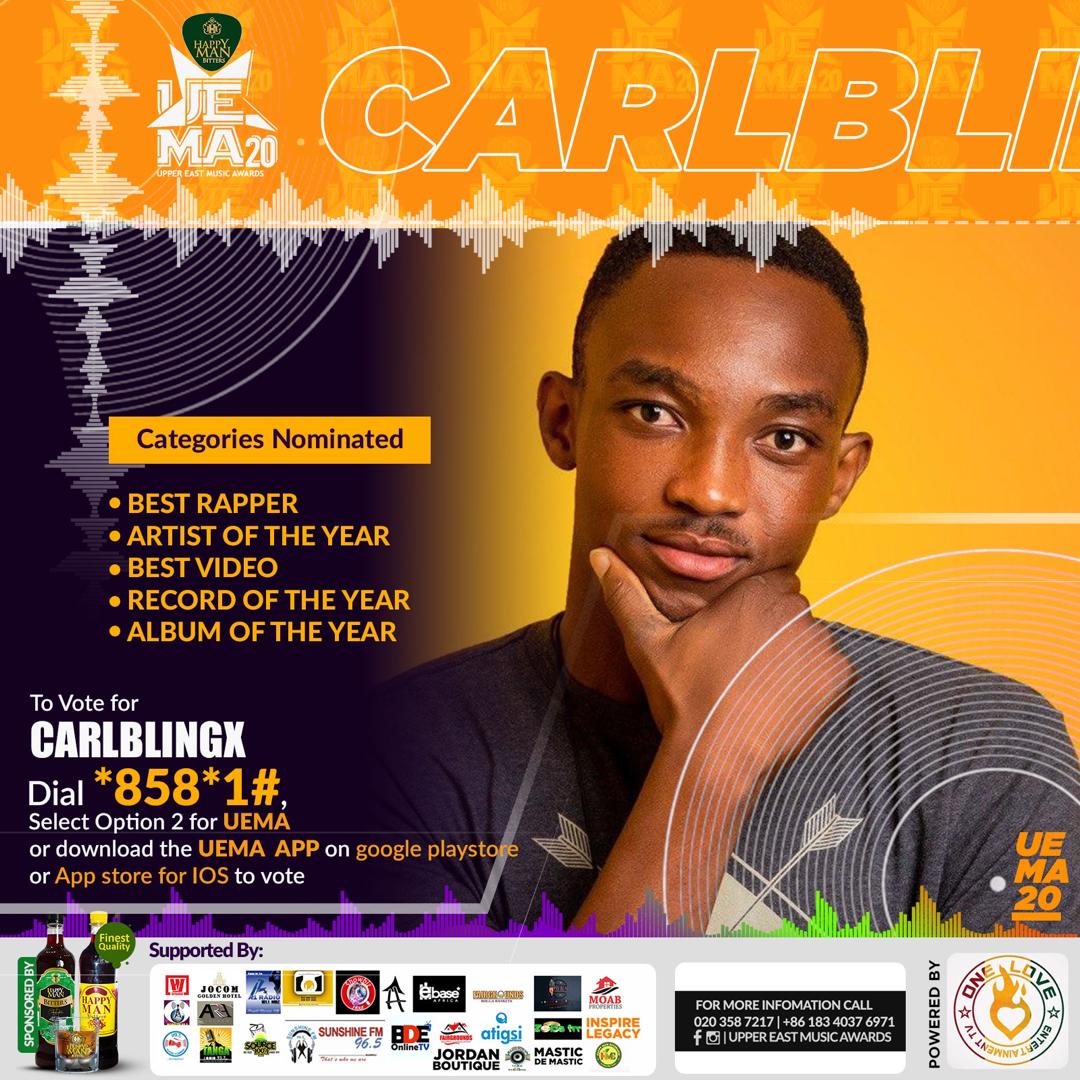 carlblingx's tweet photo. I have been nominated in 5 categories at this year's Upper East Music Awards. Voting starts today
Please VOTE for me 🙏 Check details on flyer.  #Bawob3mo 
Jogo Bu empire ✌ https://t.co/0QppeOm66c