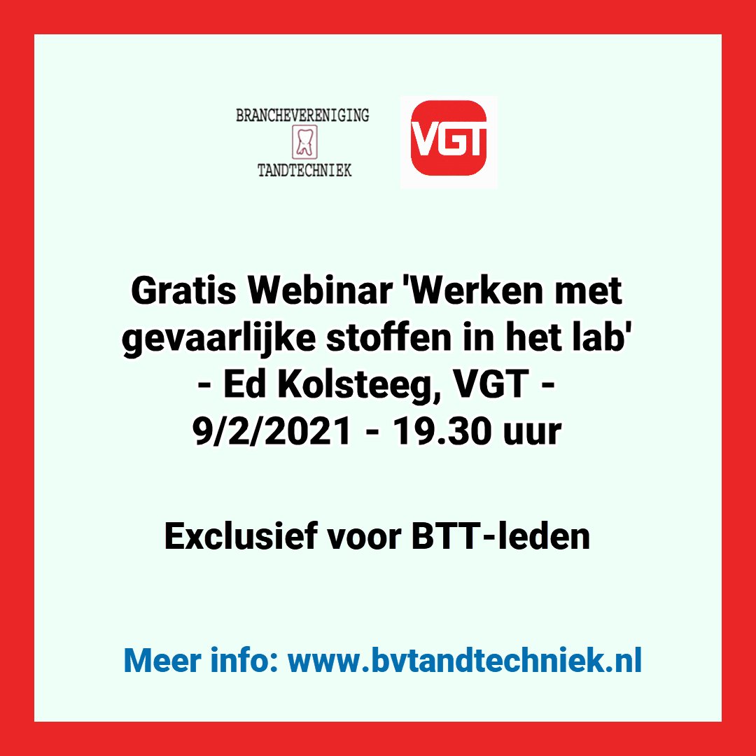 bvtandtechniek's tweet photo. Gratis webinar ‘werken met gevaarlijke stoffen in het lab’ - Ed Kolsteeg/VGT - dinsdagavond 9 februari 2021 - https://t.co/AbbyHmWbZG https://t.co/NTN1DCPCNi