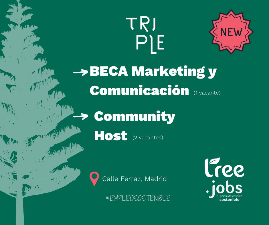 🌍 ¿Buscas un empleo #sostenible?

👉 Conoce @triple_ferraz, un coworking para empresas de triple balance

¡Accede a estos #empleos en nuestra app!

Descarga la app GRATIS y regístrate
🍏 bit.ly/TreeJobsApple 
🤖 bit.ly/TreeJobsAndroid 

🔎Encuentra toda la info en la app