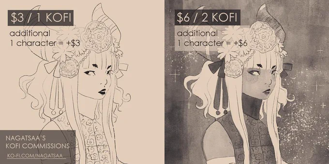 ✨ kofi commissions open ✨
1 character line art = $3 / 1 KOFI
with black color = $6 / 2 KOFI

☕ https://t.co/tGqElq683W 
DM for inquiries! ☺️
check below for more info ⬇️⬇️⬇️ 