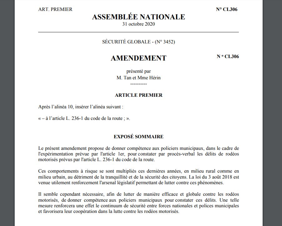 Cet amendement propose de donner compétence aux policiers municipaux "pour constater par procès-verbal les délits de rodéos motorisés prévus par l'article L. 236-1 du code de la route"