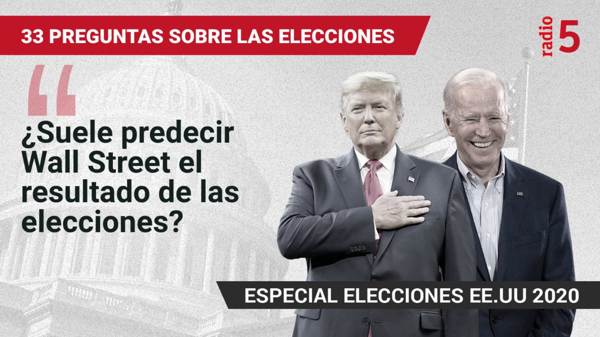 rne's tweet photo. #EleccionesUSArtve | En @radio5_rne hemos respondido a 33 preguntas sobre las #Elecciones2020 

▪️ ¿Suele predecir Wall Street el resultado de las elecciones? Generalmente, si Wall Street va bien, el partido que está en la Casa Blanca se mantiene.

🔊https://t.co/ib5FeMRrbM https://t.co/NwTRFRLaBG