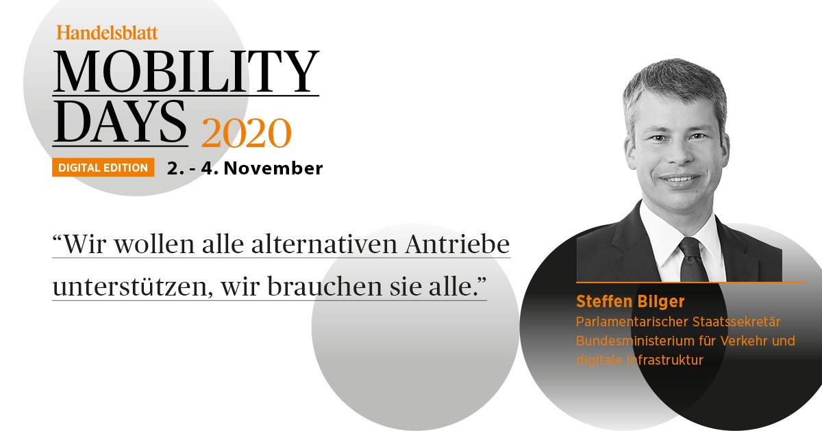 "Wir wollen alle alternativen Antriebe unterstützen, wir brauchen sie alle."

Steffen Bilger (<a href="/SteffenBilger/">Steffen Bilger</a>), Parlamentarischer Staatssekretär @BMVI, in seinem POLITISCHEN IMPULS: E-Mobilität - heute und in Zukunft. #HBAutogipfel